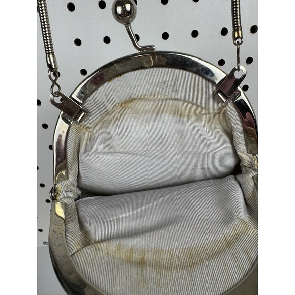 1970s Silver Metal‎ Mesh Disco Glam Evening Bag Vintage Kiss Lock Purse - Picture 4 of 9